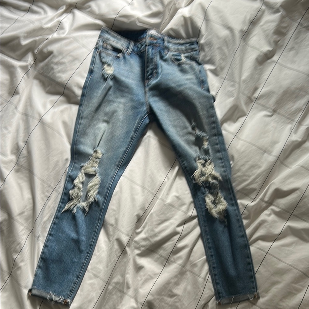 Cello Blue Cropped Ankle Jeans with Distressed Style